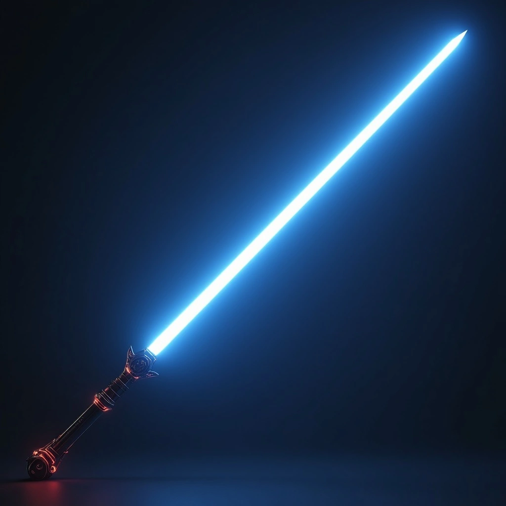 Blue-bladed lightsaber, symbolizing alignment to the Jedi Order.