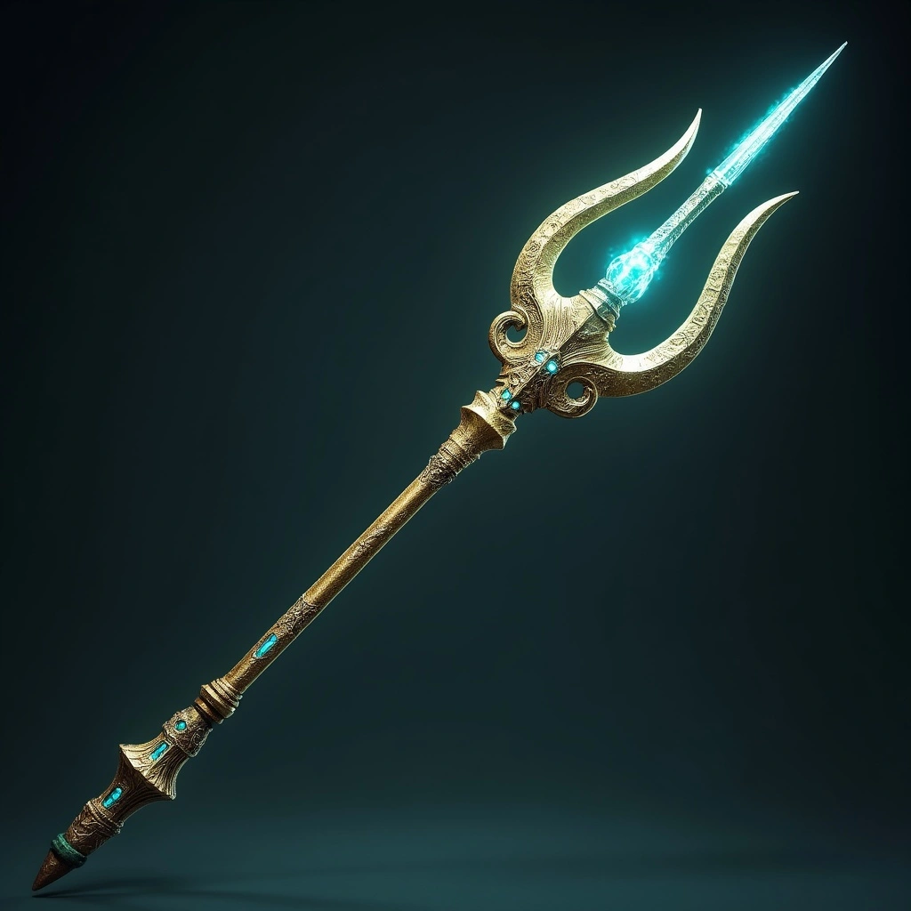 Ceremonial trident imbued with Atlantean magic used both as a symbol of sovereignty and a potent combat weapon.