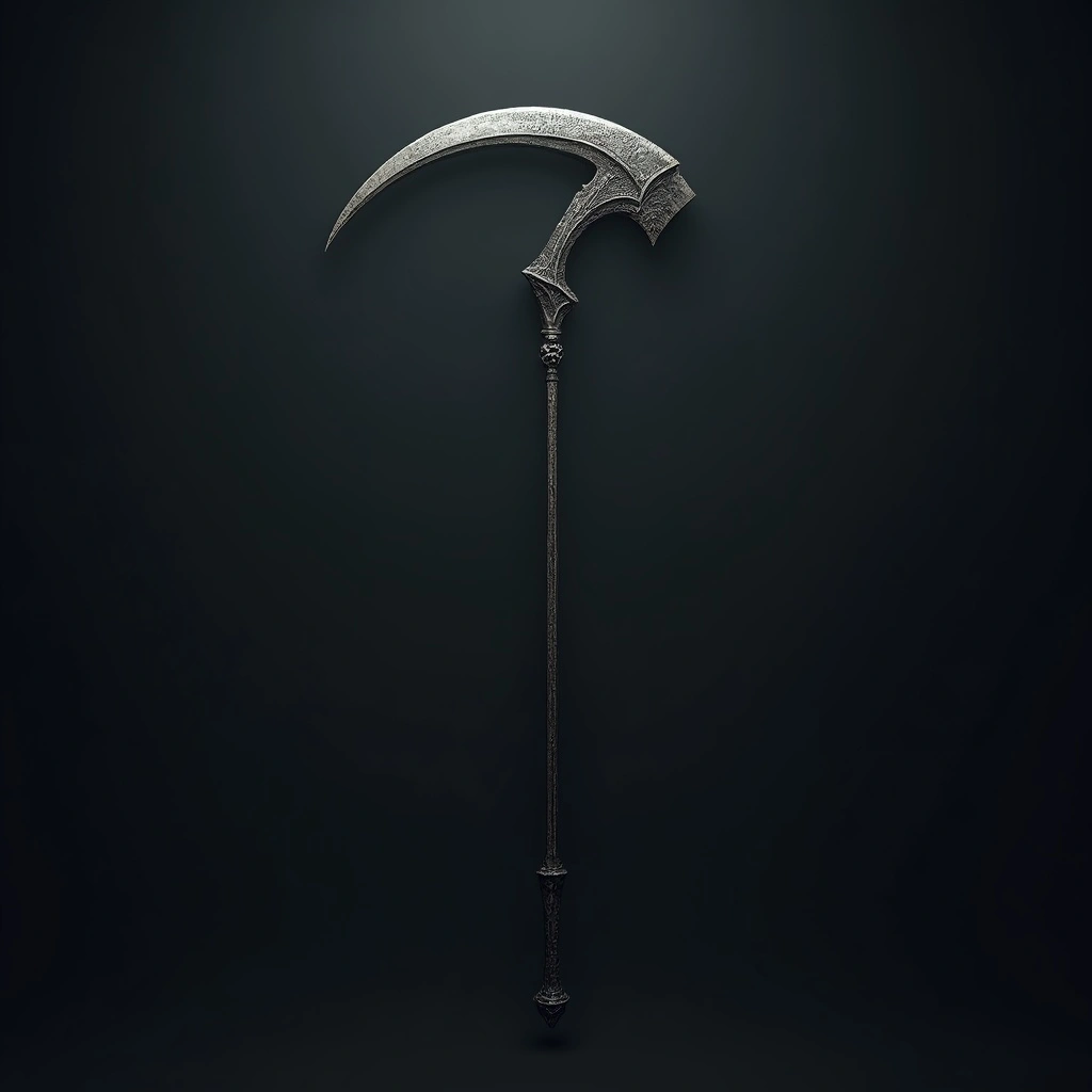 A long, curved blade traditionally associated with the Grim Reaper, representing the end of life.