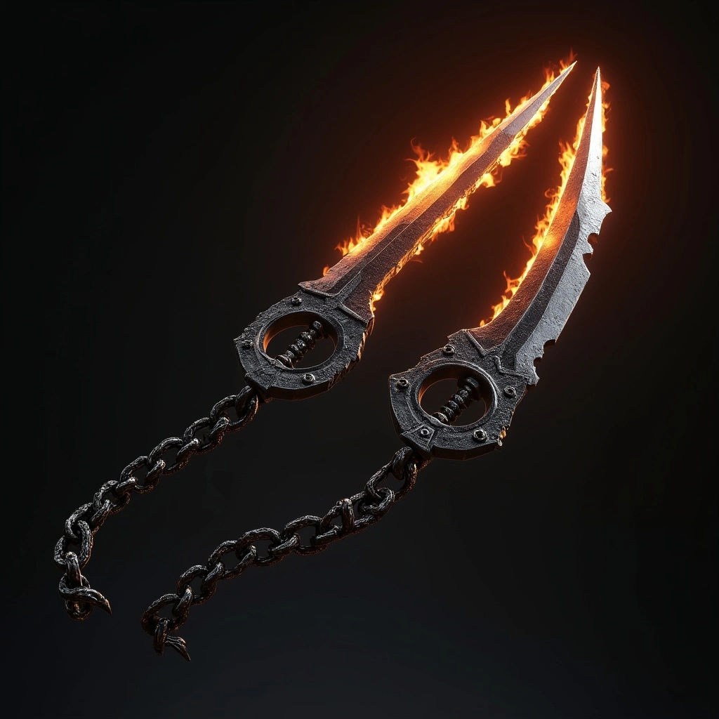 A pair of chained kunai used for pulling and grappling enemies.