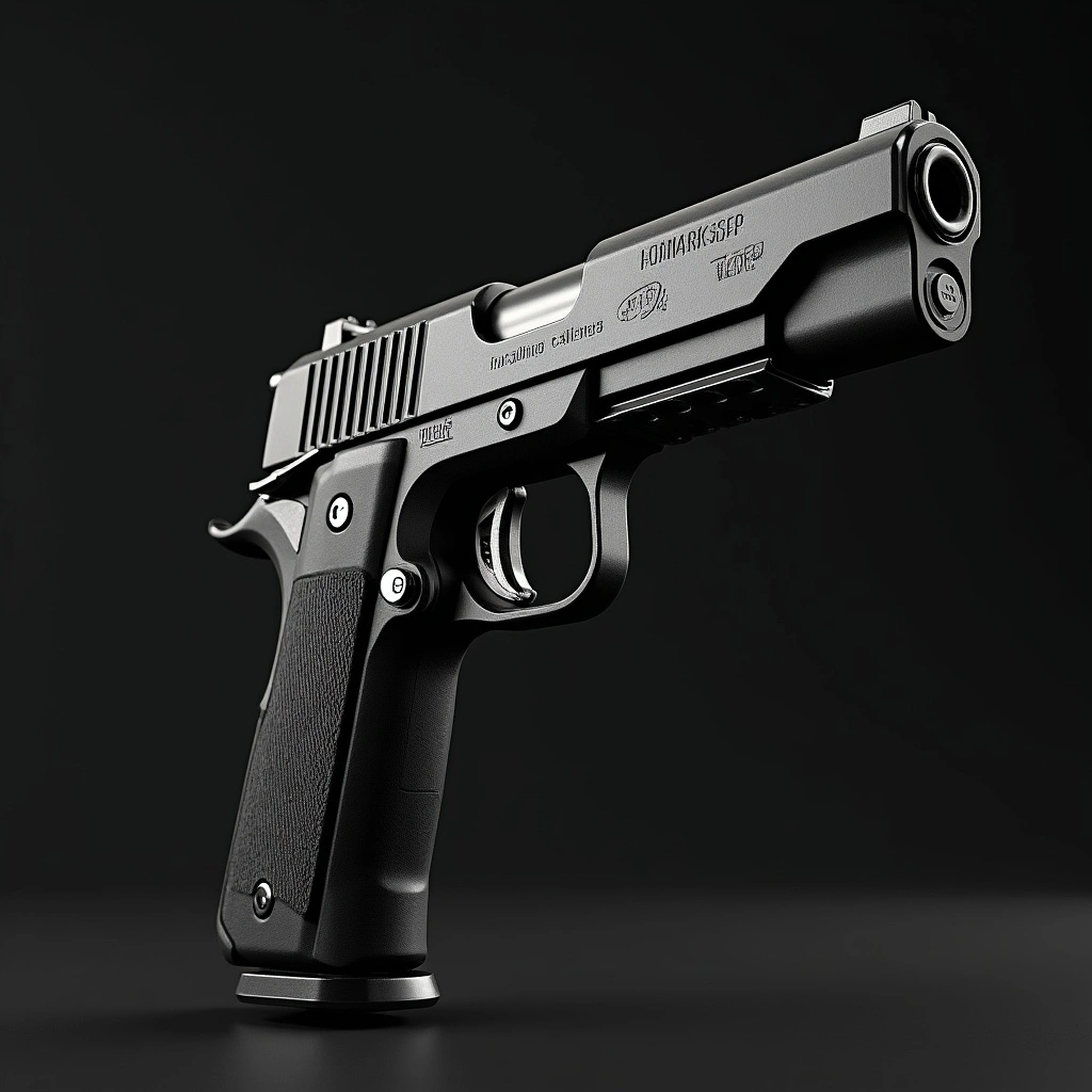 A standard handgun typically used for close combat situations.