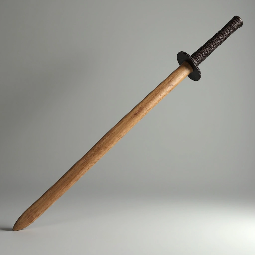 Wooden sword popular among martial artists, indicated by its practice-oriented design.