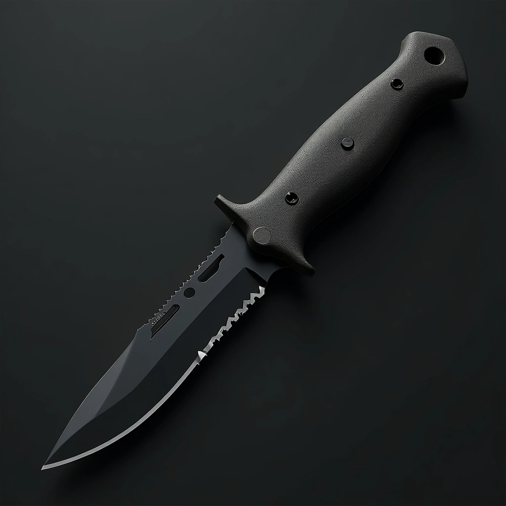 Combat knife designed for close encounters, crafted from reinforced steel with serrated edge.