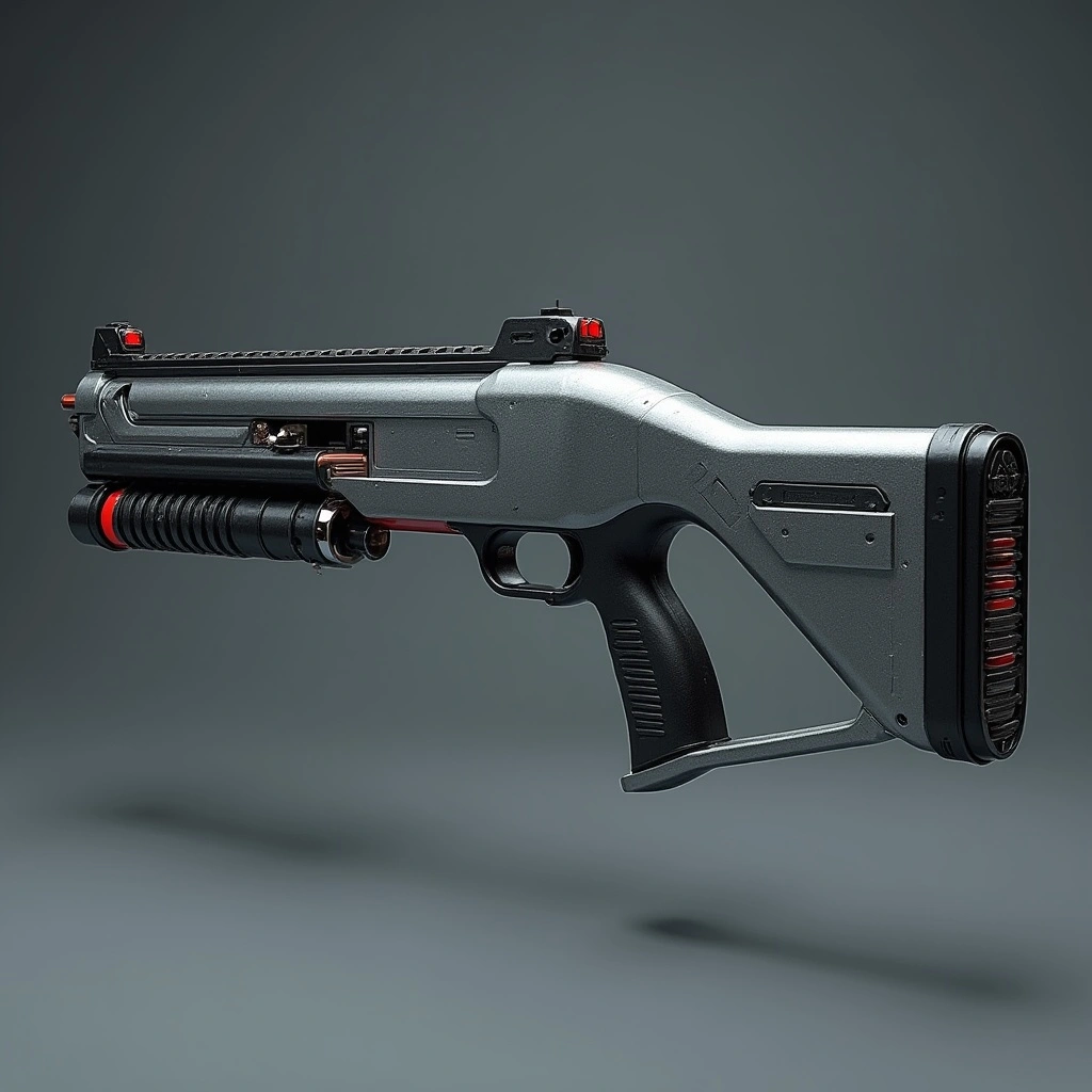 Heavy-duty tactical shotgun with specialized rounds.