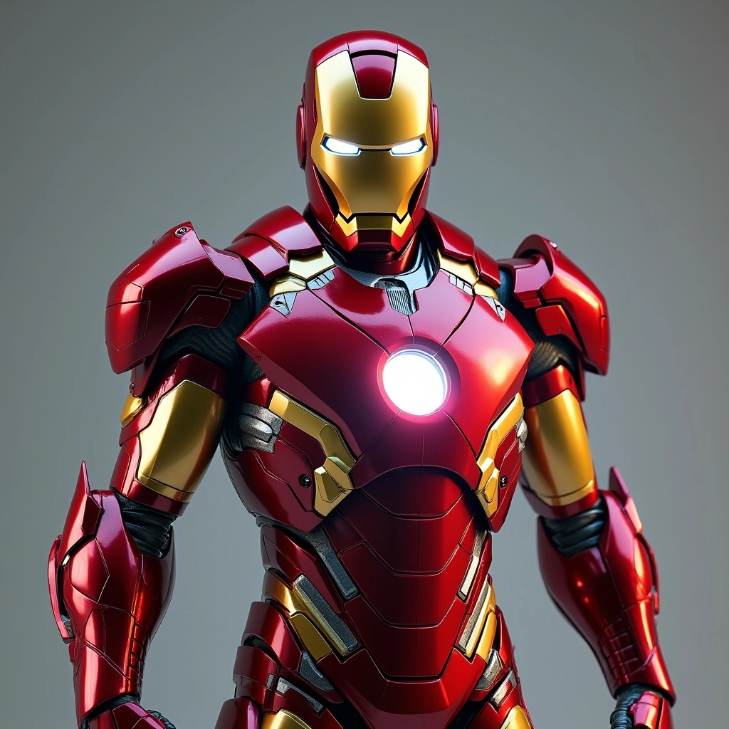 High-tech powered armor with integrated repulsor blasts, micro-missiles and holographic interfaces.