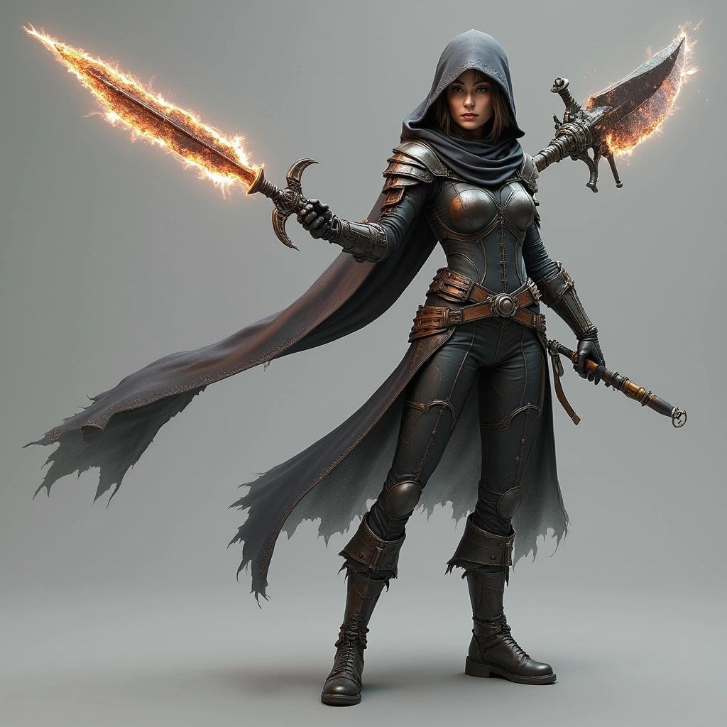 Character utilizes various weapons as needed, mainly focusing on combat skills.